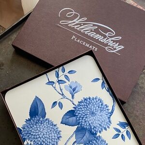 Williamsburg Placemats Lightfoot House Multiview Blue Floral with Cork Backs-Six